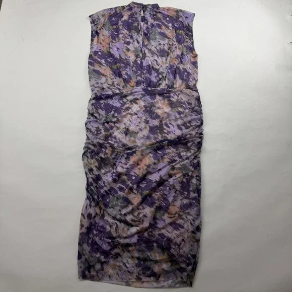 Chico's Purple Ruched Mesh Midi Dress Lined Sleeveless Stretch 16/18 (Chico 3) - Picture 10 of 11